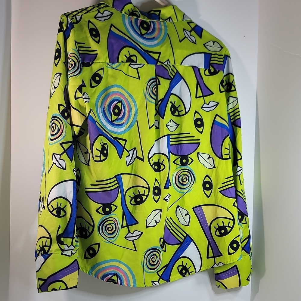 Only4U Neon Green Multicolor Abstract Print Top